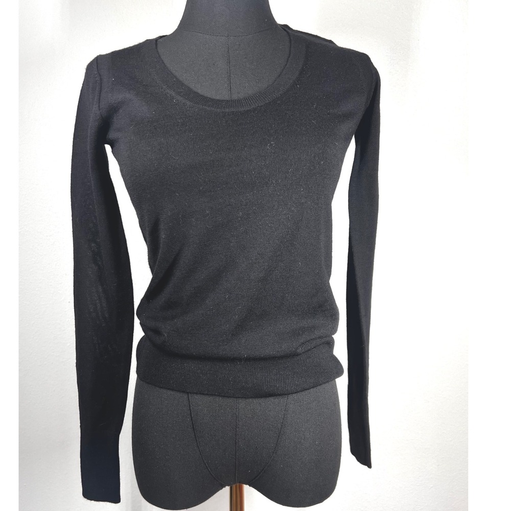 Everlane Womens XXS Black Scoop Neck Long Sleeve Fine Knit Sweater 96% wool